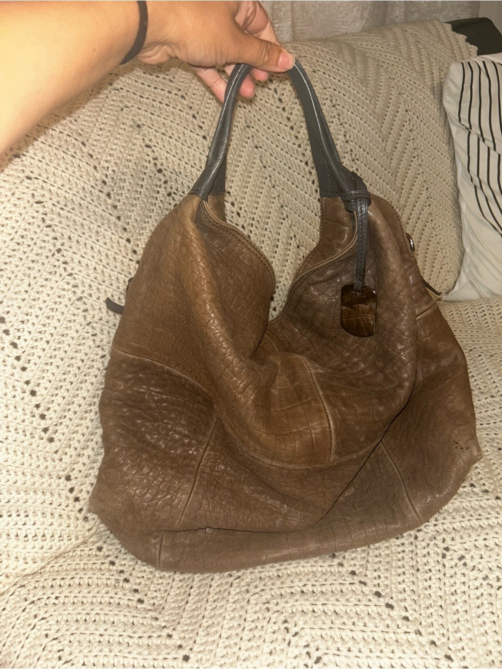 Furla Brown Textured Leather Shoulder Hobo